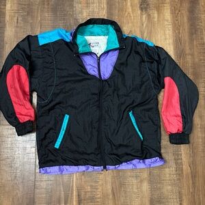 Vintage 80s 90s Active Stuff Windbreaker Jacket Medium Colorblock Nylon Swishy